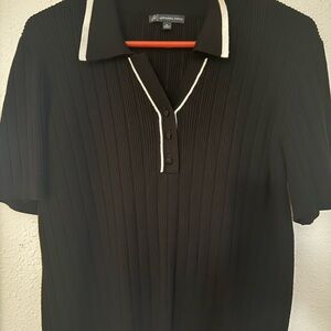 Adrianna Papell Black Polo Shirt with White Trim